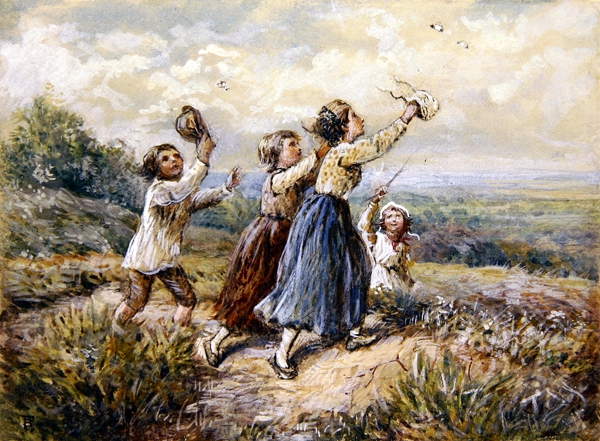 children chasing butterflies